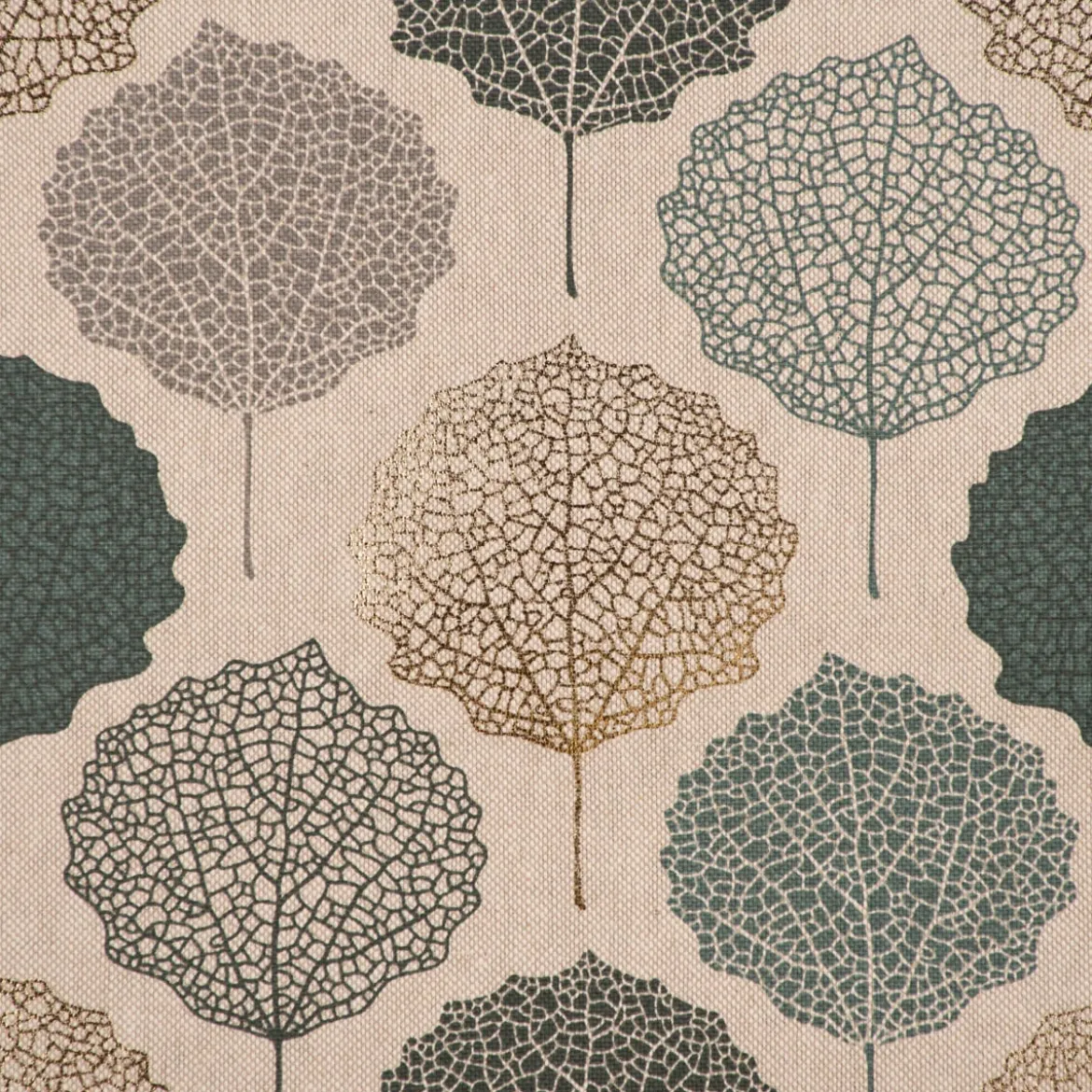 SCHÖNER LEBEN. Vorhang Leinenlook Blätter Blattskelett natur grün goldmetallic 245cm oder Wunschlänge