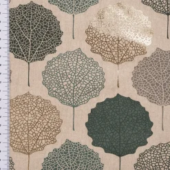 SCHÖNER LEBEN. Vorhang Leinenlook Blätter Blattskelett natur grün goldmetallic 245cm oder Wunschlänge