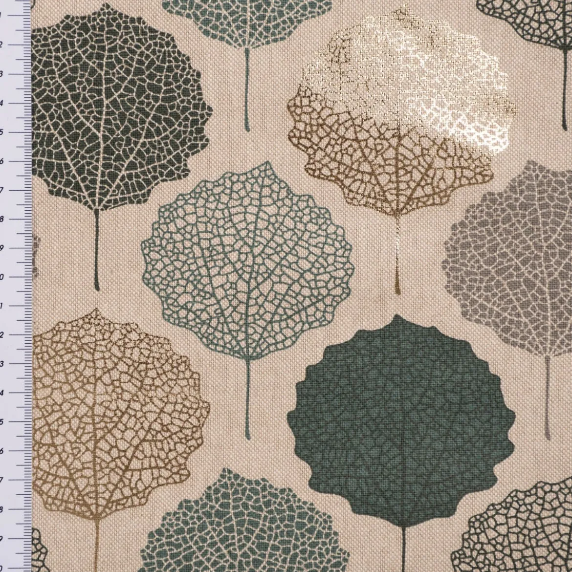 SCHÖNER LEBEN. Vorhang Leinenlook Blätter Blattskelett natur grün goldmetallic 245cm oder Wunschlänge