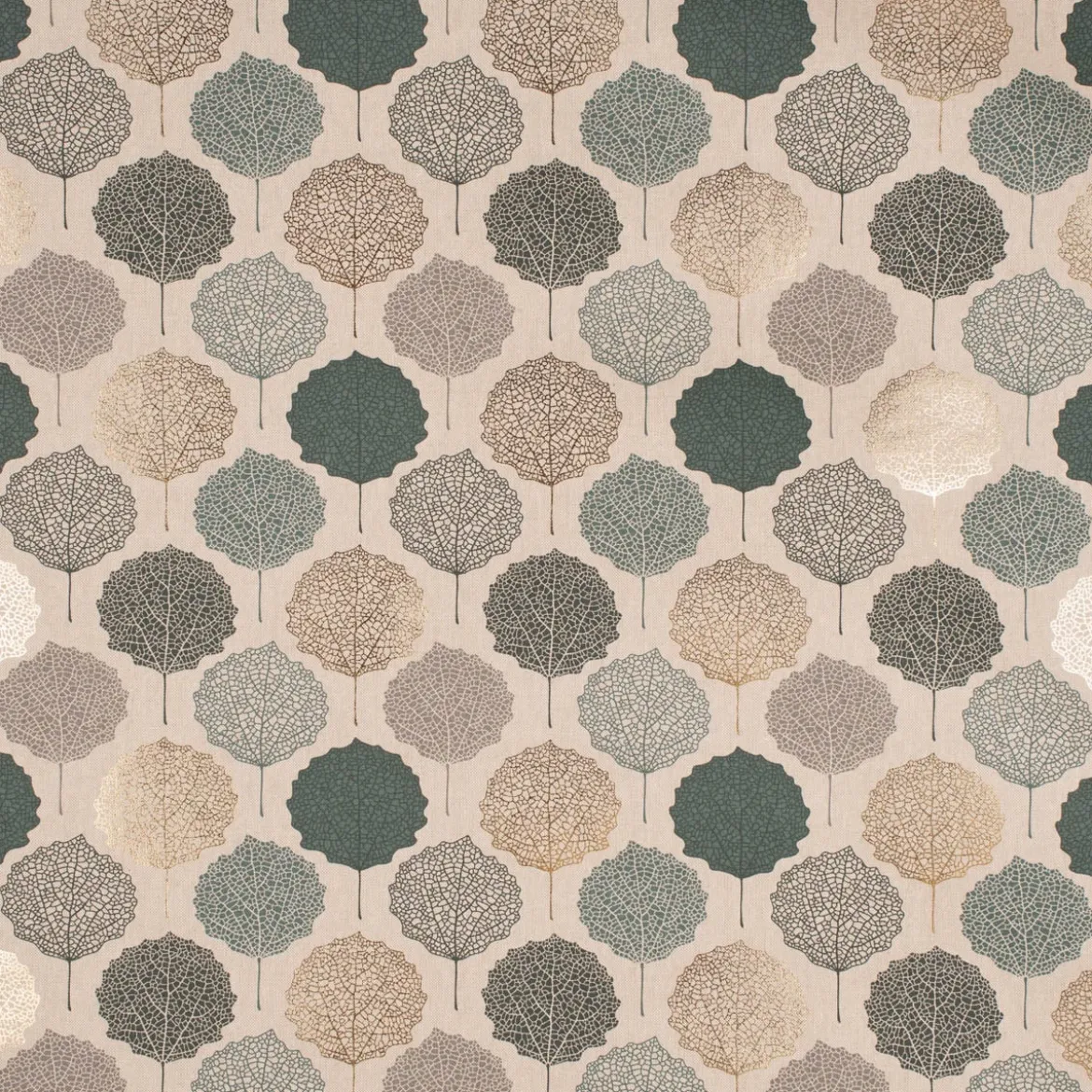 SCHÖNER LEBEN. Vorhang Leinenlook Blätter Blattskelett natur grün goldmetallic 245cm oder Wunschlänge