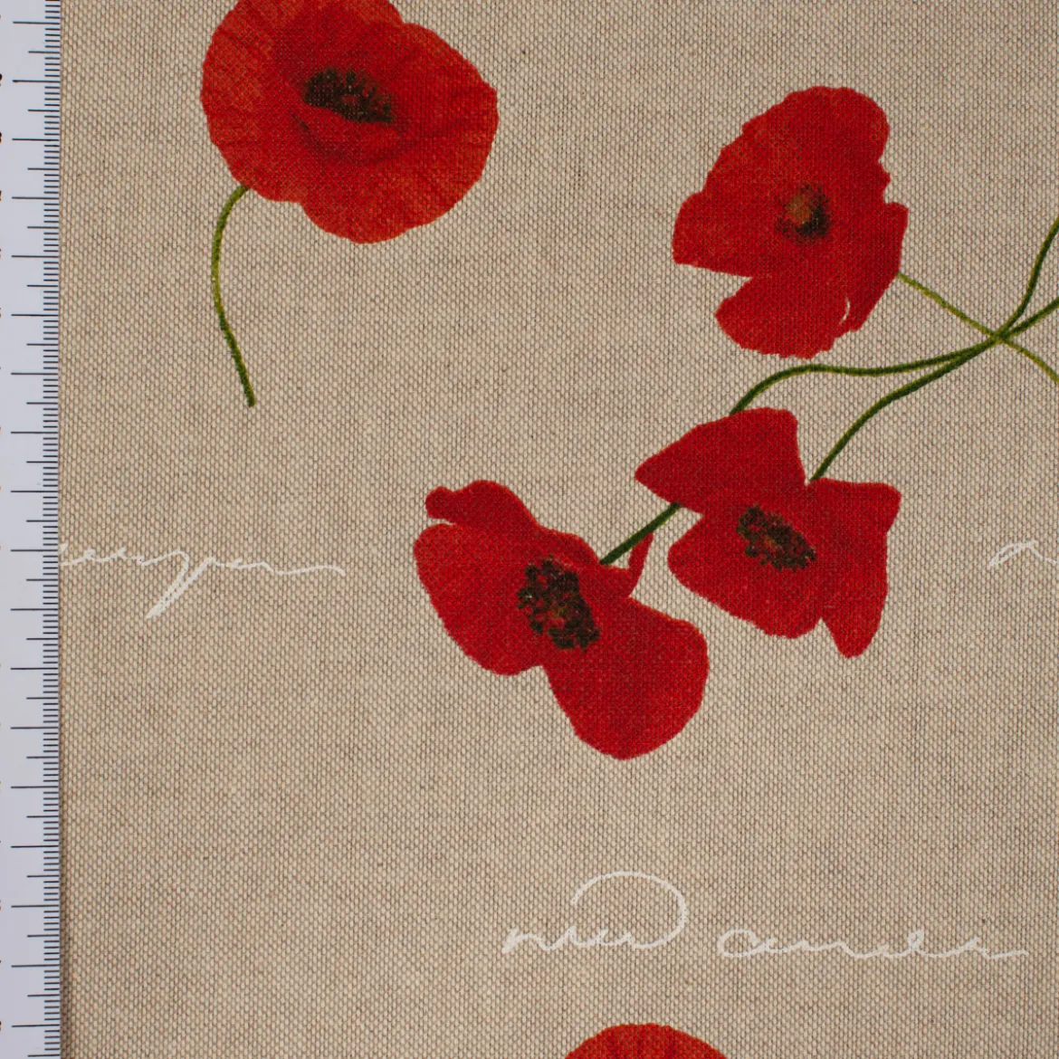 SCHÖNER LEBEN. Vorhang Leinenoptik Mohnblumen Schriftzug natur rot grün weiß 245cm oder Wunschlänge