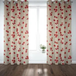 SCHÖNER LEBEN. Vorhang Leinenoptik Mohnblumen Schriftzug natur rot grün weiß 245cm oder Wunschlänge