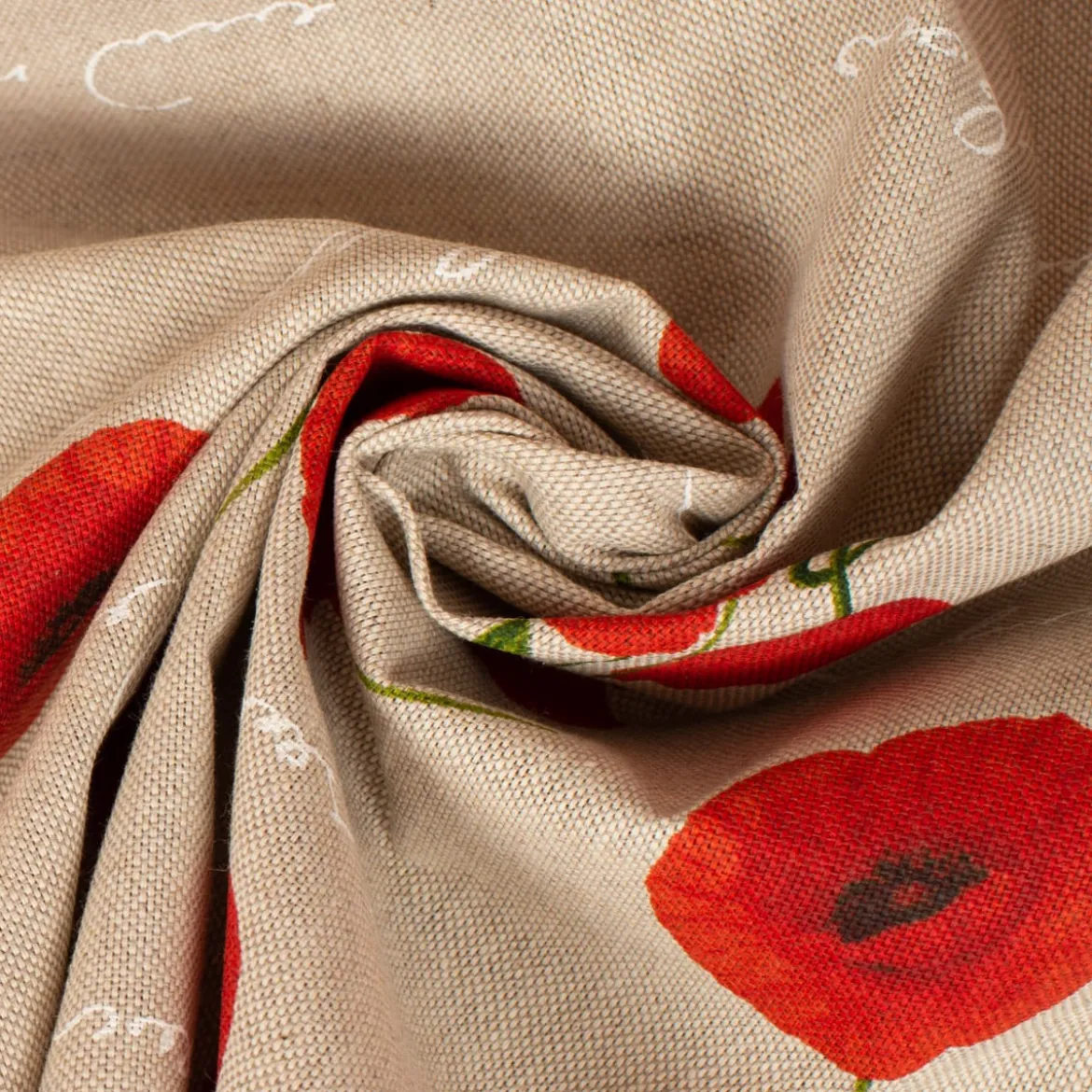 SCHÖNER LEBEN. Vorhang Leinenoptik Mohnblumen Schriftzug natur rot grün weiß 245cm oder Wunschlänge