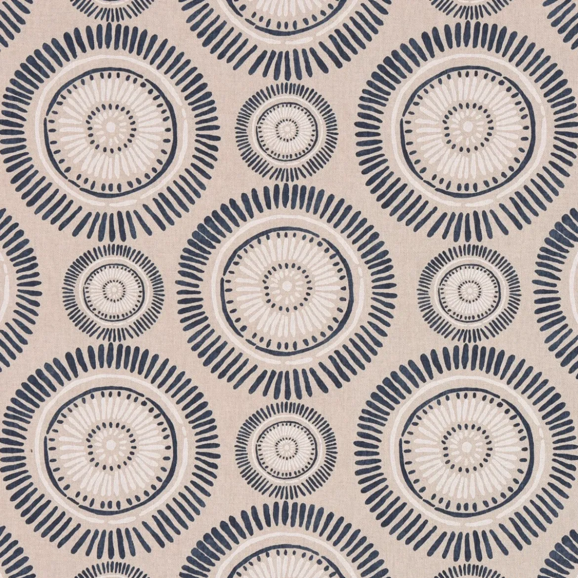 SCHÖNER LEBEN. Vorhang Mandala Kreise Punkte Striche natur nachtblau cremeweiß 245cm oder Wunschlänge
