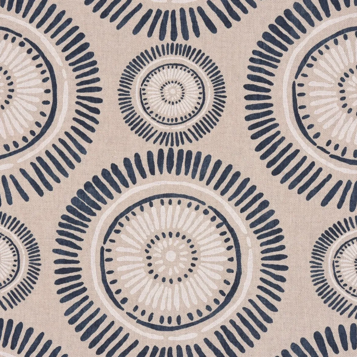 SCHÖNER LEBEN. Vorhang Mandala Kreise Punkte Striche natur nachtblau cremeweiß 245cm oder Wunschlänge