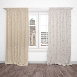 SCHÖNER LEBEN. Vorhang mit Smok-Schlaufenband Schneeflocken beidseitig beige gold 245cm oder Wunschlänge