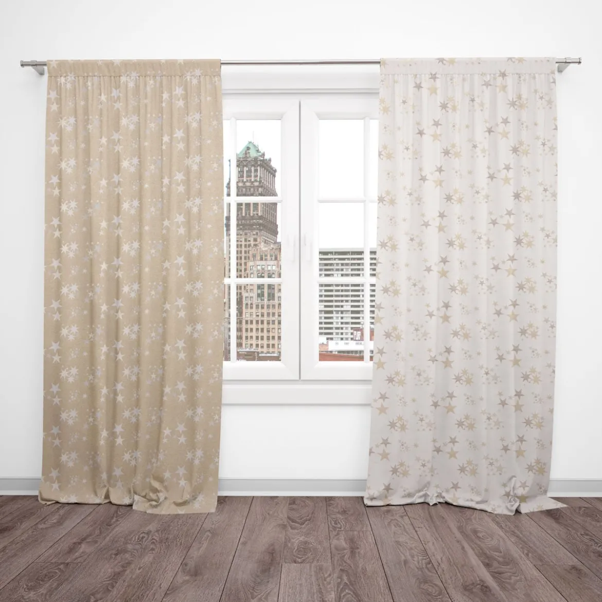 SCHÖNER LEBEN. Vorhang mit Smok-Schlaufenband Sterne beidseitig gold beige 245cm oder Wunschlänge