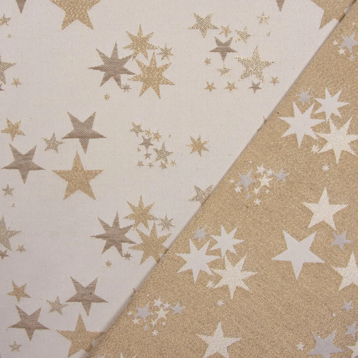 SCHÖNER LEBEN. Vorhang mit Smok-Schlaufenband Sterne beidseitig gold beige 245cm oder Wunschlänge