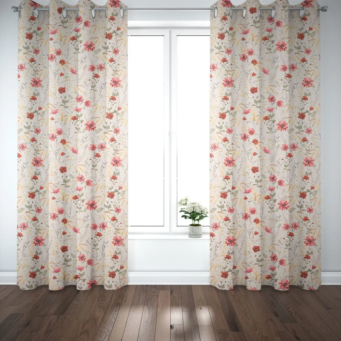 SCHÖNER LEBEN. Vorhang Poppy Mohnblumen Kamille Getreide beige rot 245cm oder Wunschlänge
