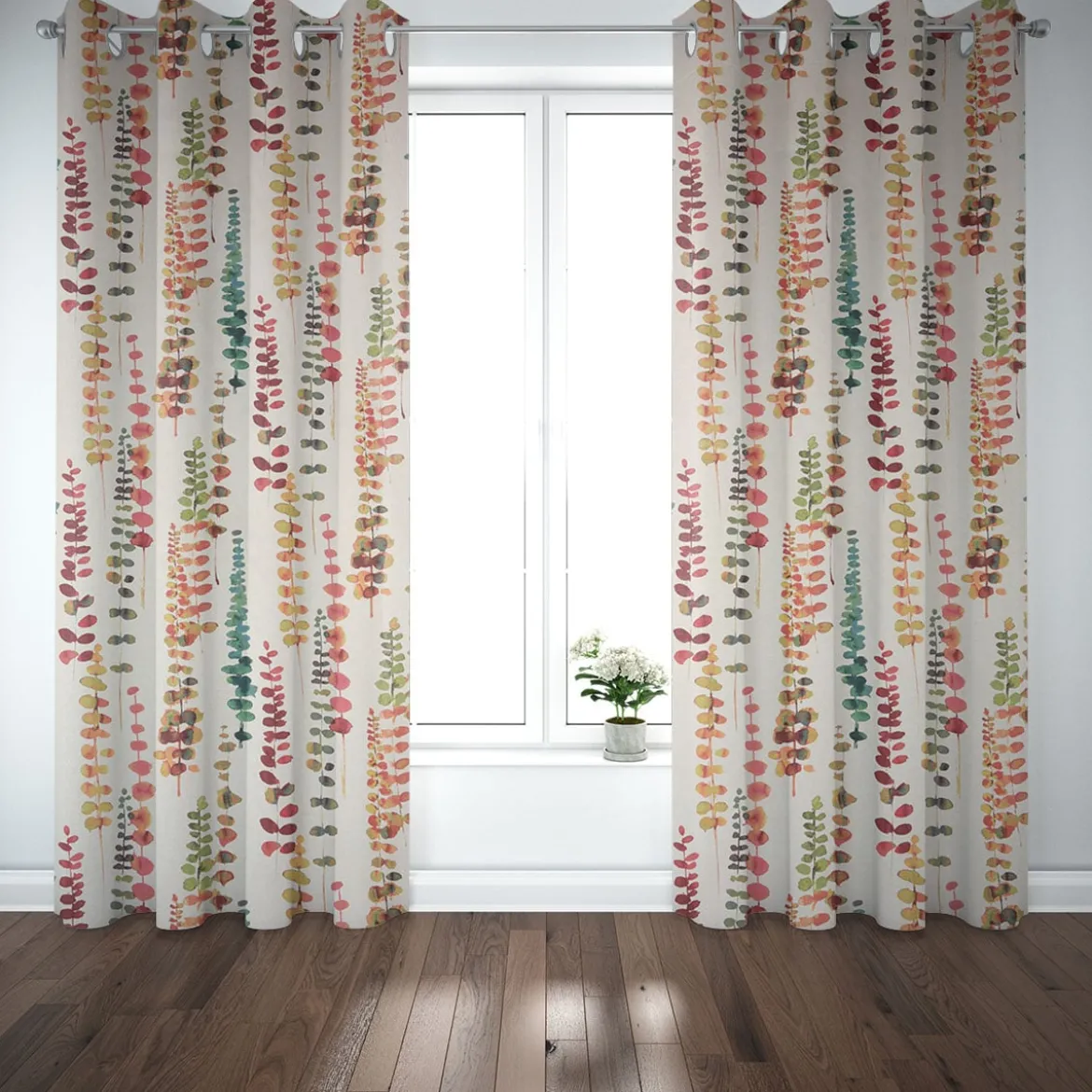 SCHÖNER LEBEN. Vorhang Ranken Blätter Aquarell beige terrakotta grün rot 245cm oder Wunschlänge
