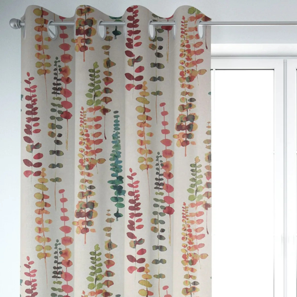 SCHÖNER LEBEN. Vorhang Ranken Blätter Aquarell beige terrakotta grün rot 245cm oder Wunschlänge