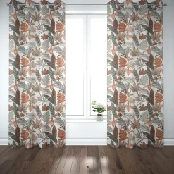 SCHÖNER LEBEN. Vorhang Retro Blätter Blumen wollweiß orange braun 245cm oder Wunschlänge