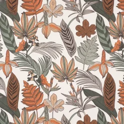 SCHÖNER LEBEN. Vorhang Retro Blätter Blumen wollweiß orange braun 245cm oder Wunschlänge