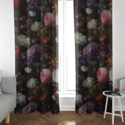 SCHÖNER LEBEN. Vorhang Samt Blumen Tulpen Pfingstrosen dunkelgrün bunt 245cm oder Wunschlänge