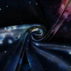 SCHÖNER LEBEN. Vorhang Samt Velvet Galaxy Future Planeten Weltall blau bunt 245cm oder Wunschlänge