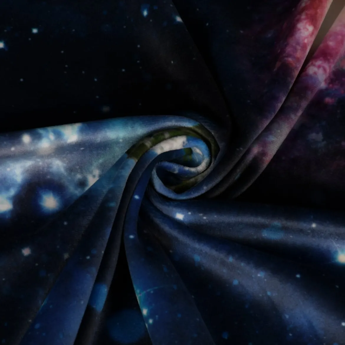 SCHÖNER LEBEN. Vorhang Samt Velvet Galaxy Future Planeten Weltall blau bunt 245cm oder Wunschlänge