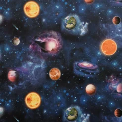 SCHÖNER LEBEN. Vorhang Samt Velvet Galaxy Future Planeten Weltall blau bunt 245cm oder Wunschlänge
