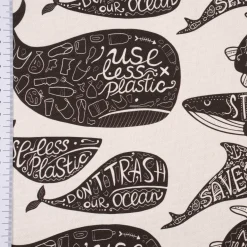 SCHÖNER LEBEN. Vorhang Save the Ocean Meerestiere schwarz weiß 245cm oder Wunschlänge
