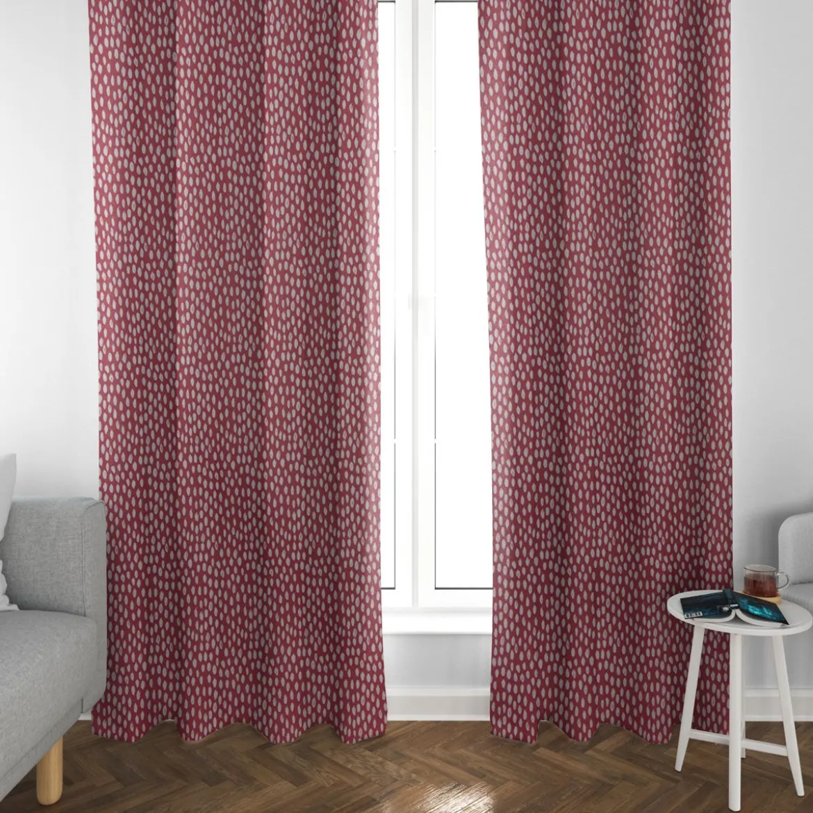 SCHÖNER LEBEN. Vorhang Smok-Schlaufenband rot Kleckse Tropfen 245cm oder Wunschlänge