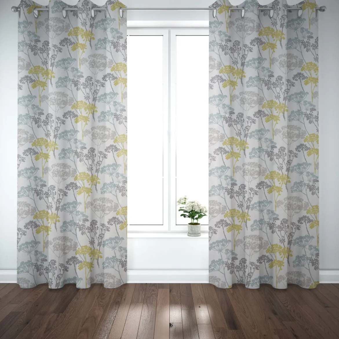 SCHÖNER LEBEN. Vorhang STUDIO G Blumen Gräser Mineral blau grün grau 245cm oder Wunschlänge