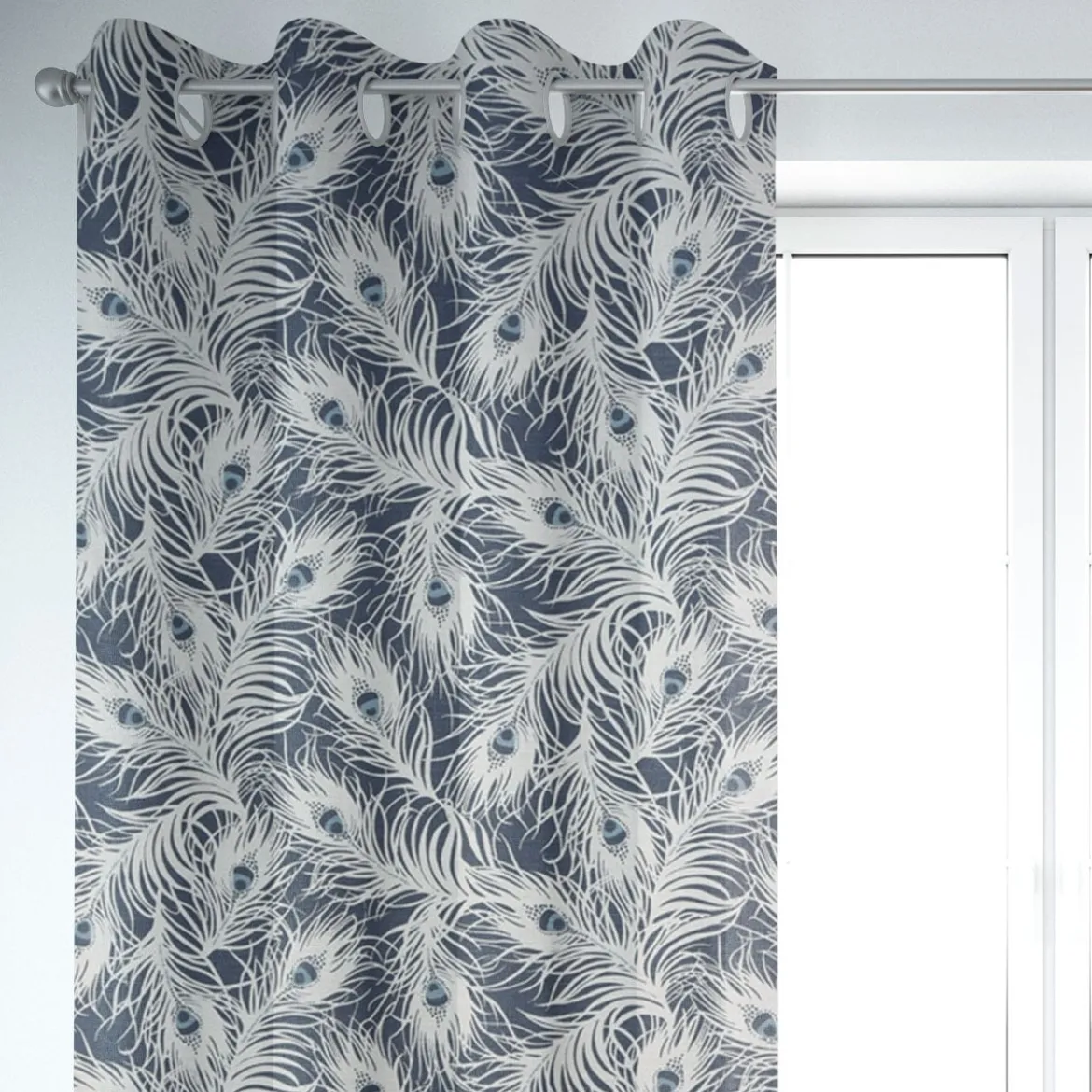 SCHÖNER LEBEN. Vorhang STUDIO G Federn Pfau dunkelblau weiß blau 245cm oder Wunschlänge