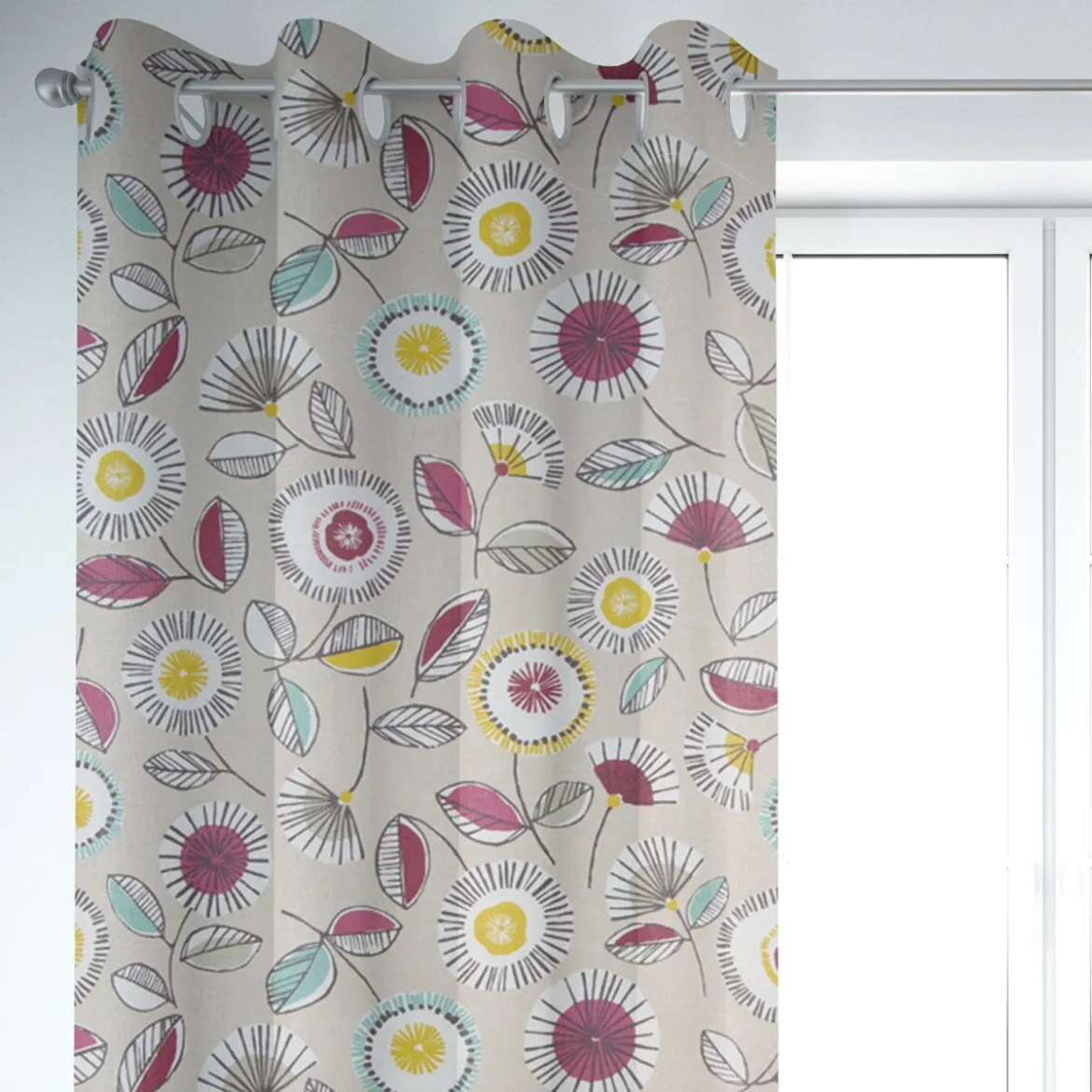 SCHÖNER LEBEN. Vorhang Sundance Blumen beige ocker beere aqua 245cm oder Wunschlänge