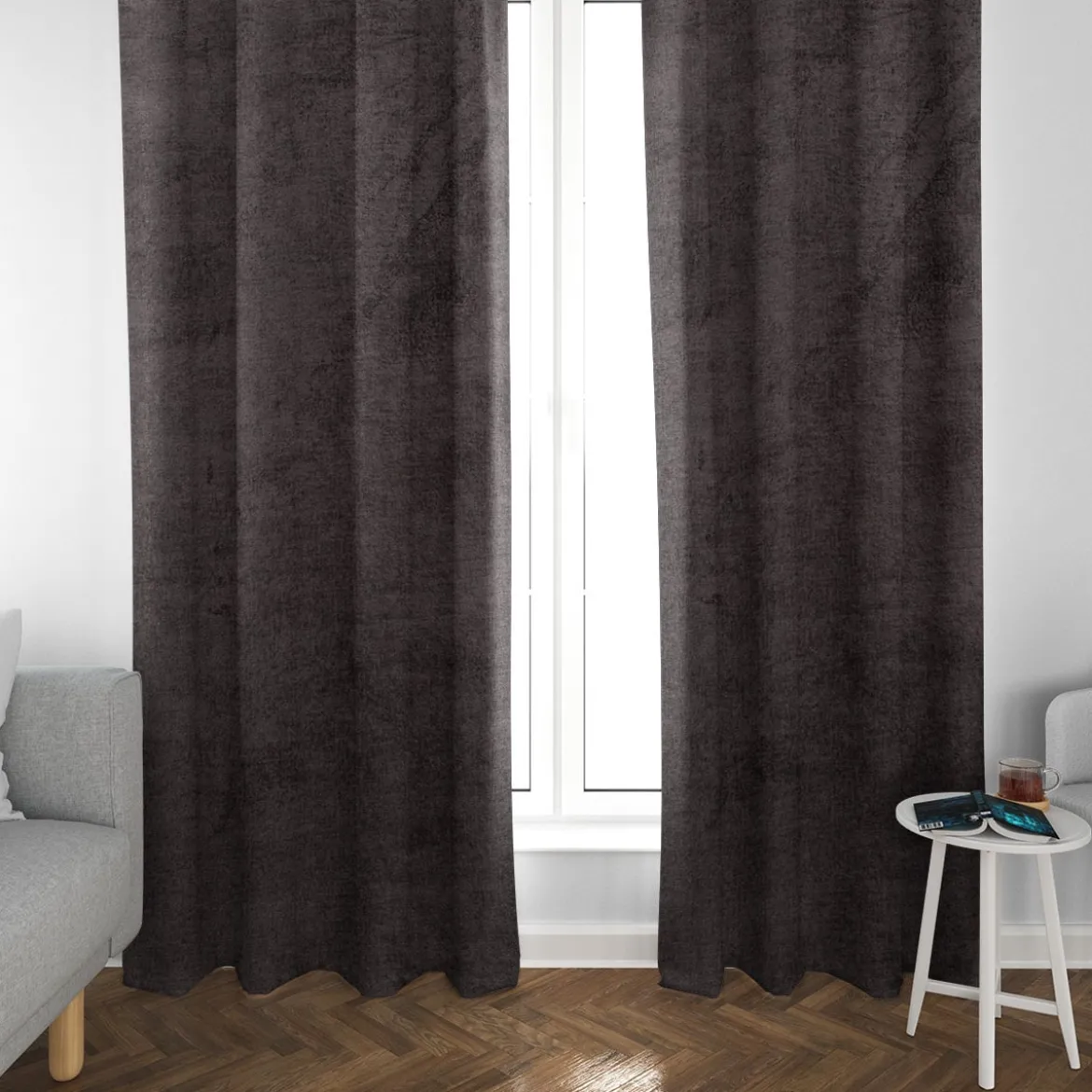 SCHÖNER LEBEN. Vorhang Thermovorhang Akustik Soft Teddy Deluxe dunkelgrau 245cm oder Wunschlänge
