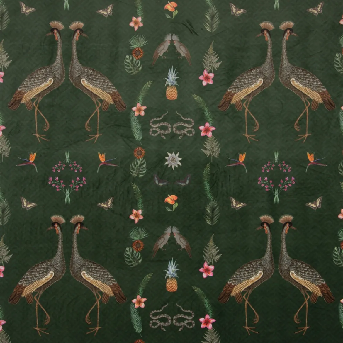 SCHÖNER LEBEN. Vorhang Velvet Deluxe Samt Tropical Vögel Blumen grün bunt 245cm oder Wunschlänge