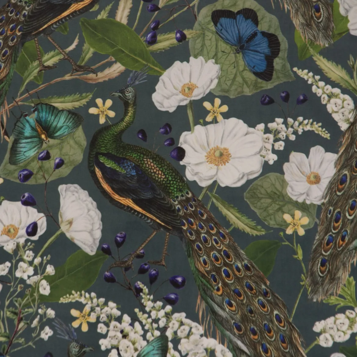 SCHÖNER LEBEN. Vorhang Velvet Deluxe Samt Pfau Blüten petrol 245cm oder Wunschlänge