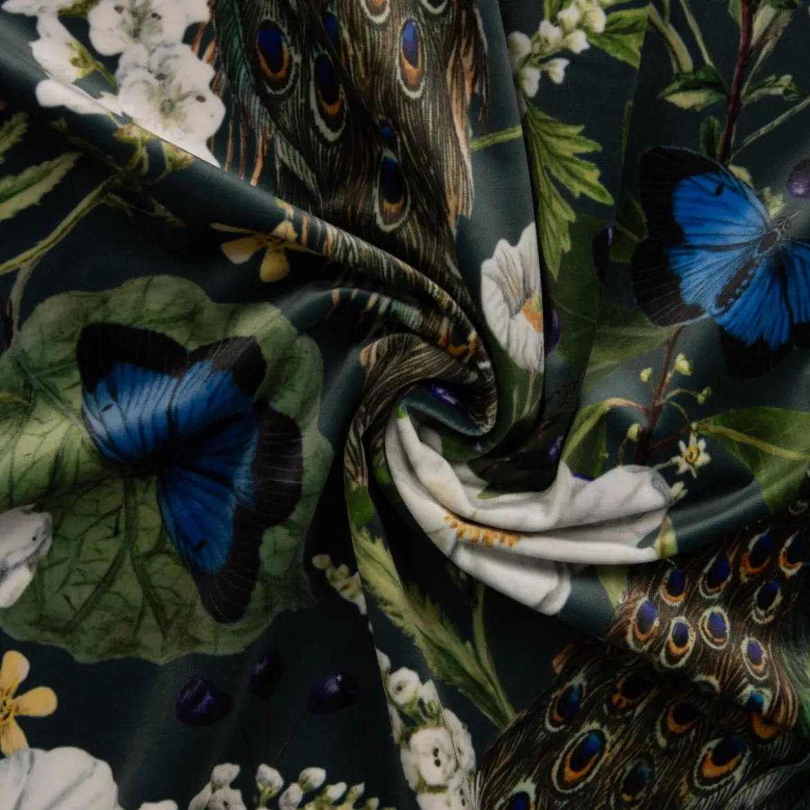 SCHÖNER LEBEN. Vorhang Velvet Deluxe Samt Pfau Blüten petrol 245cm oder Wunschlänge