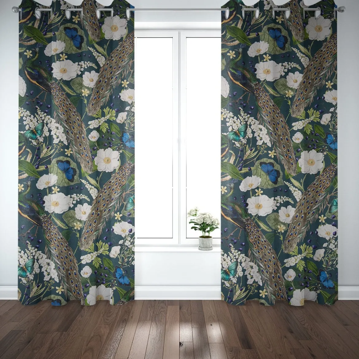 SCHÖNER LEBEN. Vorhang Velvet Deluxe Samt Pfau Blüten petrol 245cm oder Wunschlänge