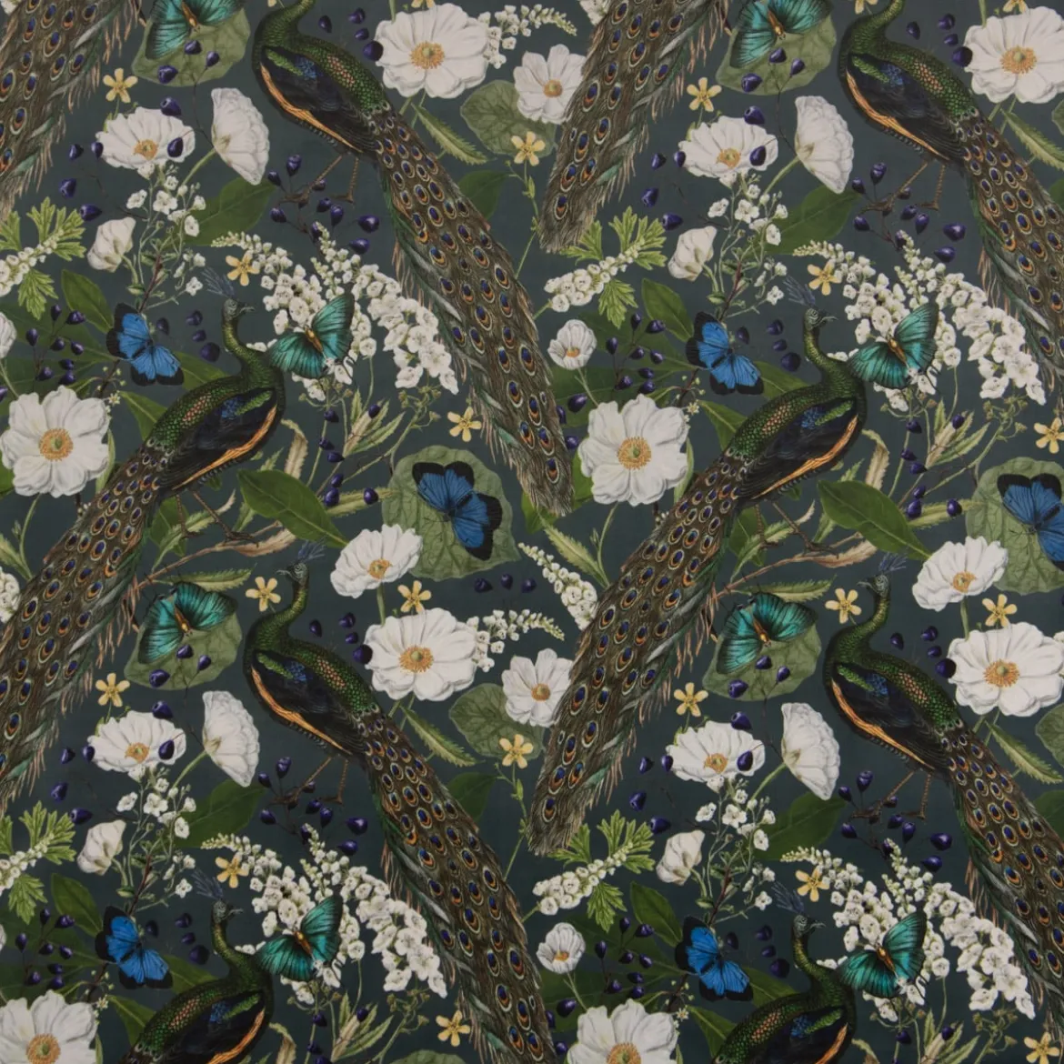 SCHÖNER LEBEN. Vorhang Velvet Deluxe Samt Pfau Blüten petrol 245cm oder Wunschlänge