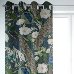SCHÖNER LEBEN. Vorhang Velvet Deluxe Samt Pfau Blüten petrol 245cm oder Wunschlänge