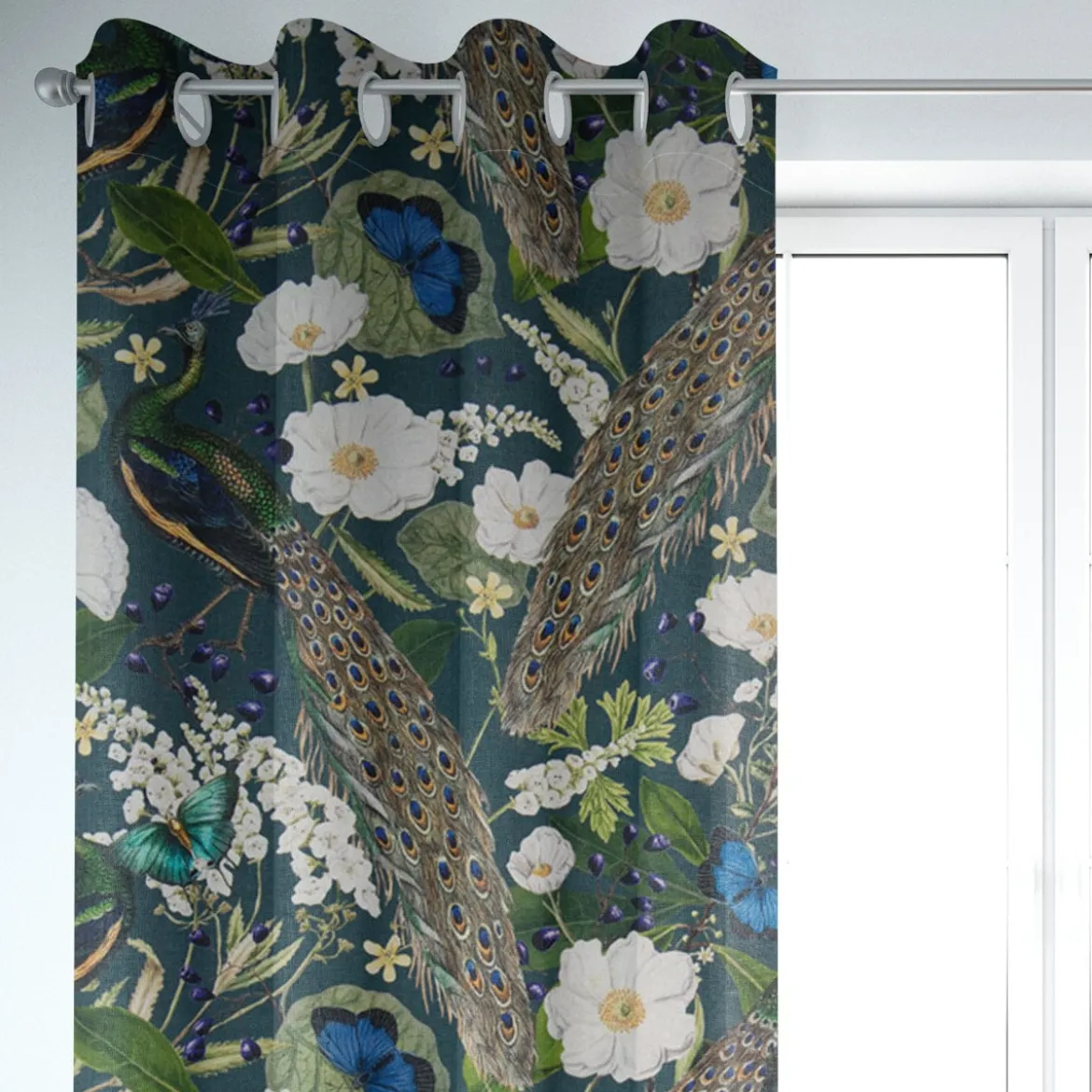 SCHÖNER LEBEN. Vorhang Velvet Deluxe Samt Pfau Blüten petrol 245cm oder Wunschlänge