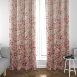 SCHÖNER LEBEN. Vorhang Velvet Deluxe Romantic Peony Dream Pfingstrosen rosa 245cm oder Wunschlänge