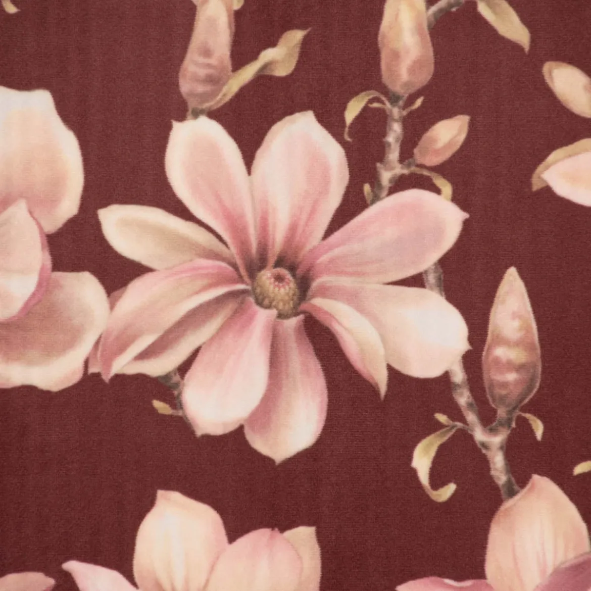 SCHÖNER LEBEN. Vorhang Velvet Deluxe Sweet Magnolia Magnolien bordeaux rosa 245cm oder Wunschlänge