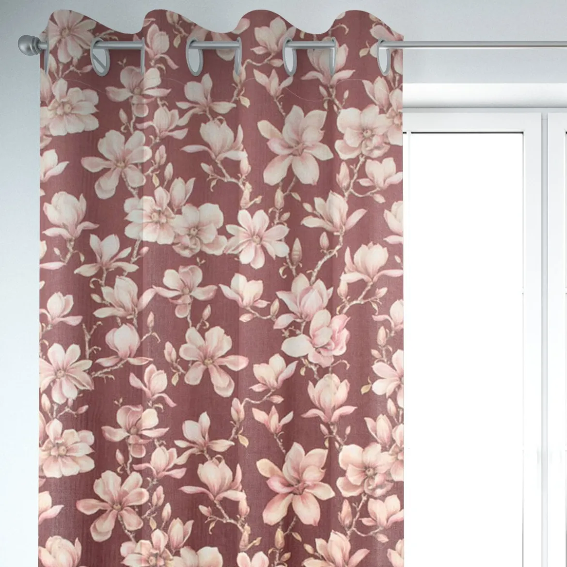 SCHÖNER LEBEN. Vorhang Velvet Deluxe Sweet Magnolia Magnolien bordeaux rosa 245cm oder Wunschlänge