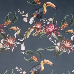 SCHÖNER LEBEN. Vorhang Velvet Digitaldruck Exotik Kakadu Blüten dunkelblau multicolor 245cm oder Wunschlänge