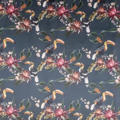 SCHÖNER LEBEN. Vorhang Velvet Digitaldruck Exotik Kakadu Blüten dunkelblau multicolor 245cm oder Wunschlänge