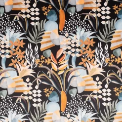 SCHÖNER LEBEN. Vorhang Velvet Digitaldruck Art Deco Blätter Formen schwarz orange 245cm oder Wunschlänge