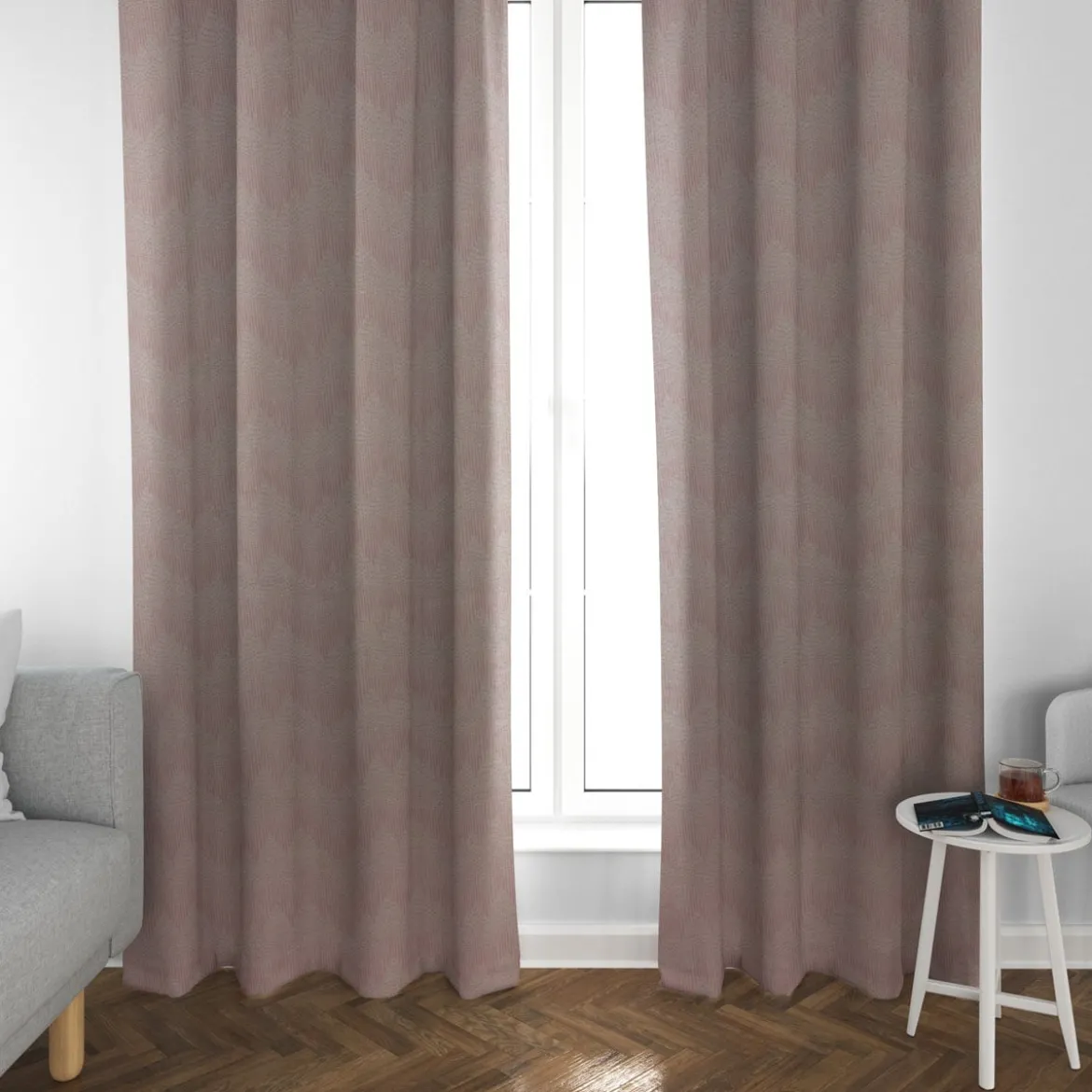 SCHÖNER LEBEN. Vorhang Vorhangschal mit Smok-Schlaufenband Chevron Zacken Punkte natur rosa 245cm oder Wunschlänge