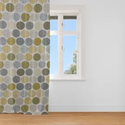 SCHÖNER LEBEN. Vorhang Vorhangschal mit Smok-Schlaufenband creme Kreise in grau braun 245cm oder Wunschlänge