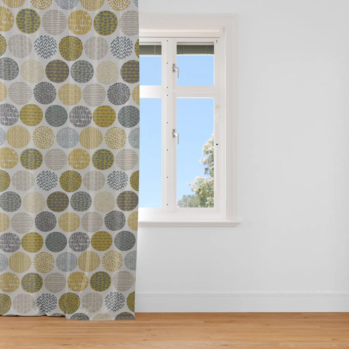 SCHÖNER LEBEN. Vorhang Vorhangschal mit Smok-Schlaufenband creme Kreise in grau braun 245cm oder Wunschlänge