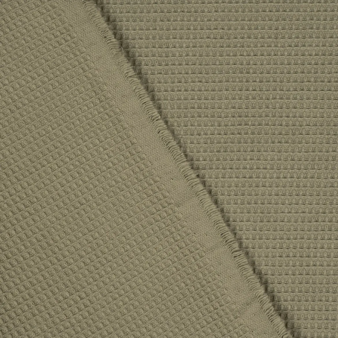 SCHÖNER LEBEN. Vorhang Waffelrelief Kästchenstruktur uni khaki-grün 245cm oder Wunschlänge