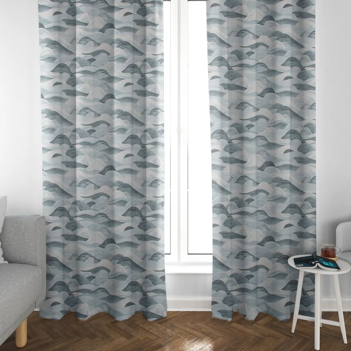 SCHÖNER LEBEN. Vorhang Wellen blau 245cm oder Wunschlänge