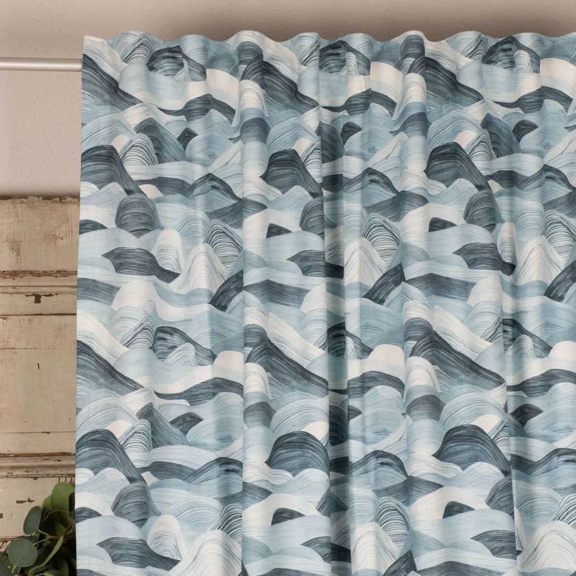 SCHÖNER LEBEN. Vorhang Wellen blau 245cm oder Wunschlänge