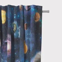 SCHÖNER LEBEN. Vorhang Weltall Weltraum Planeten Erde blau bunt 245cm oder Wunschlänge