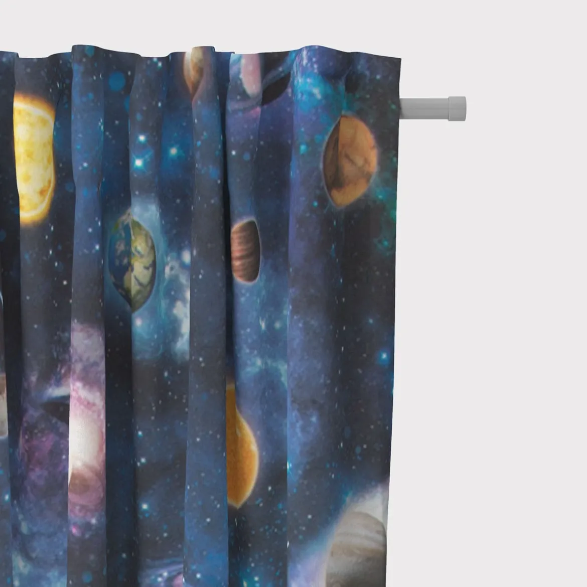 SCHÖNER LEBEN. Vorhang Weltall Weltraum Planeten Erde blau bunt 245cm oder Wunschlänge