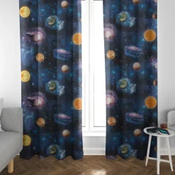 SCHÖNER LEBEN. Vorhang Weltall Weltraum Planeten Erde blau bunt 245cm oder Wunschlänge