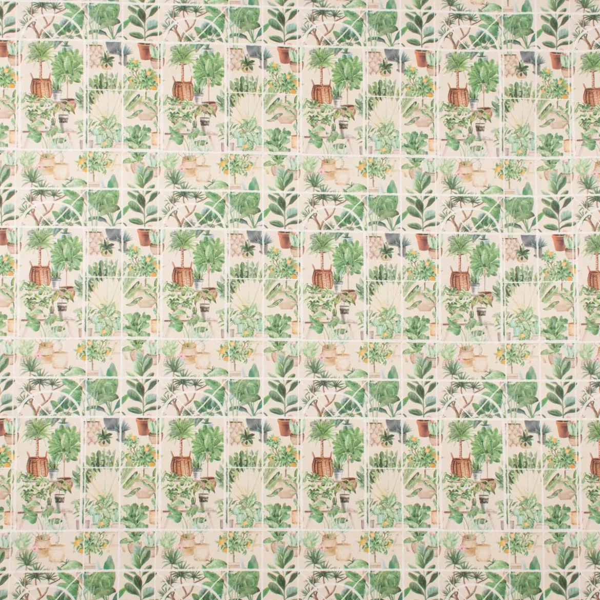 SCHÖNER LEBEN. Vorhang Wintergarten Pflanztöpfe beige grün 245cm oder Wunschlänge